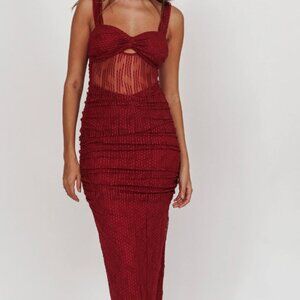 Selfie Leslie Oliana Lace Midi Dress Burgundy L